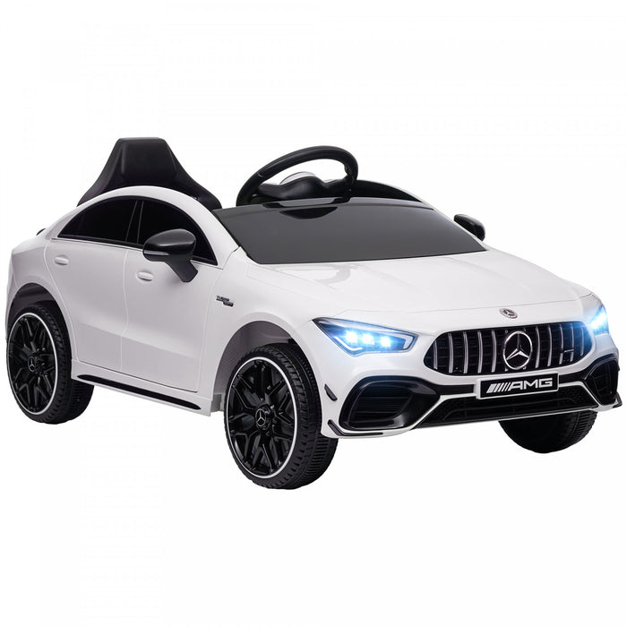 Qaba Mercedes-amg Cla 45 Voiture Electrique 12 V Sous Licence Pour Enfants Alimentee Par Batterie Avec Telecommande, Suspension A Ressort, Lumieres Led, Klaxon Musical, Blanc