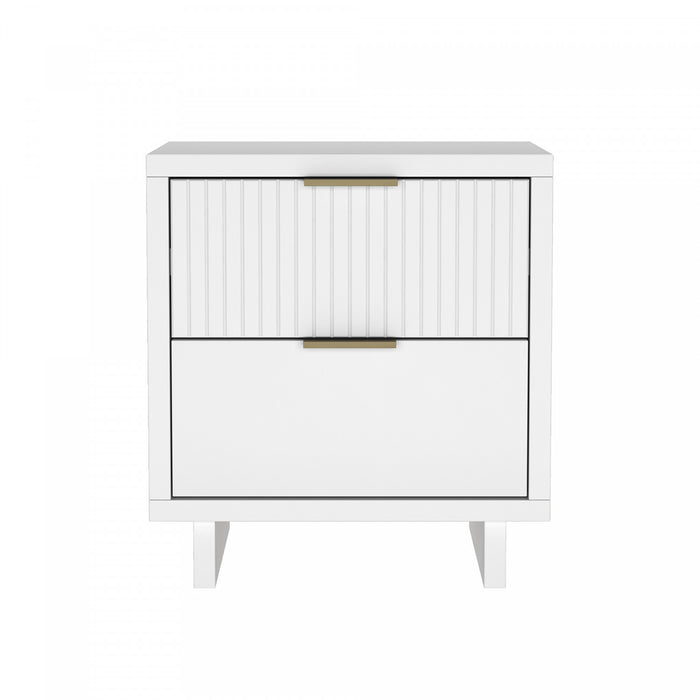 Table de nuit contemporaine Elara 18\" en bois massif blanc (2 tiroirs)