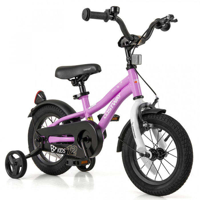 Costway 12\" Velo Pour Enfants Pour Garcons Et Filles De 3 A 4 Ans Avec Reflecteurs De Frein A Main Reglables Violet
