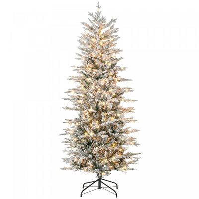 Homcom 6' Flocked Artificial Christmas Tree With Warm Yellow Clear Lights|Homcom Arbre De Noel Artificiel Floque De 6 Pi Avec Lumieres Jaune