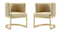 Chaise de salle a manger moderne en velours et metal Aura couleur sable - Lot de 2