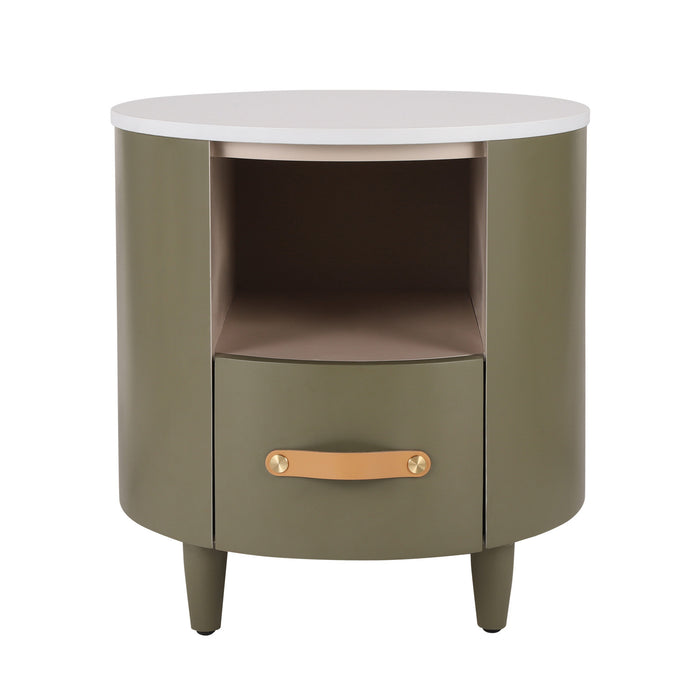 La table de nuit moderne Olivia au design incurve avec tiroir de rangement, couleur verte