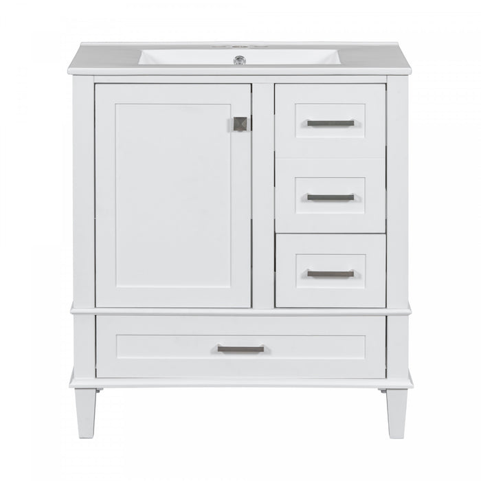 Katherine Meuble-lavabo De Salle De Bain 30 Po En Bois Massif Avec Lavabo Integre - Blanc