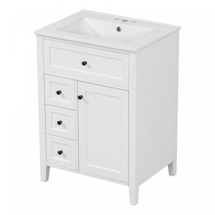 Scott Meuble-lavabo de 24\" avec vasque en ceramique et pieds en bois caoutchouc, Blanc