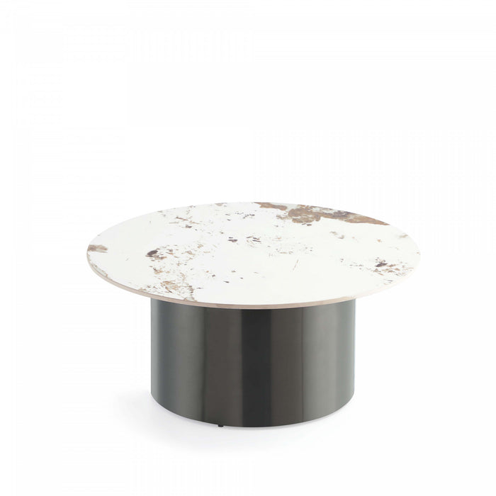 Table basse Alondra moderne et glamour avec plateau en pierre frittee noire