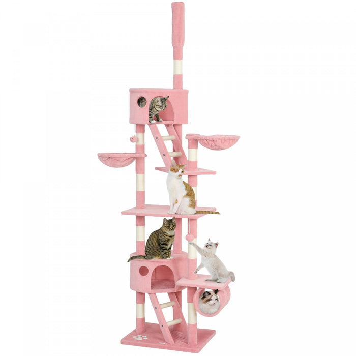 Arbre a Chat Geant du Sol au Plafond, Griffoir, Maison pour Chat, Rose