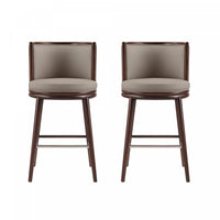 Tabouret de bar moderne en bois et tissu Evalyn, taupe - Lot de 2