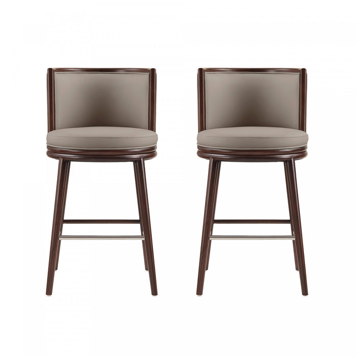 Tabouret de bar moderne en bois et tissu Evalyn, taupe - Lot de 2