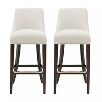 Tabouret de bar moderne Beever en bois et tissu chenille creme - Lot de 2