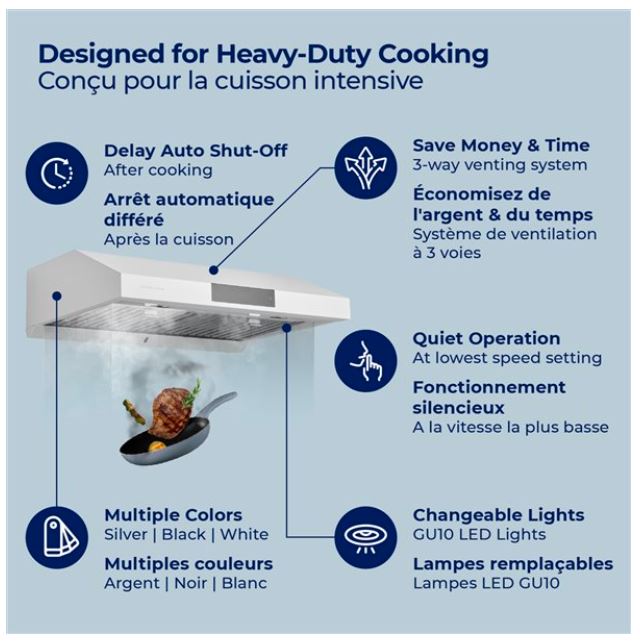 Hotte de cuisinière sous l'armoire Hauslane de 30 po en acier inoxydable - UC-PS18SS-30