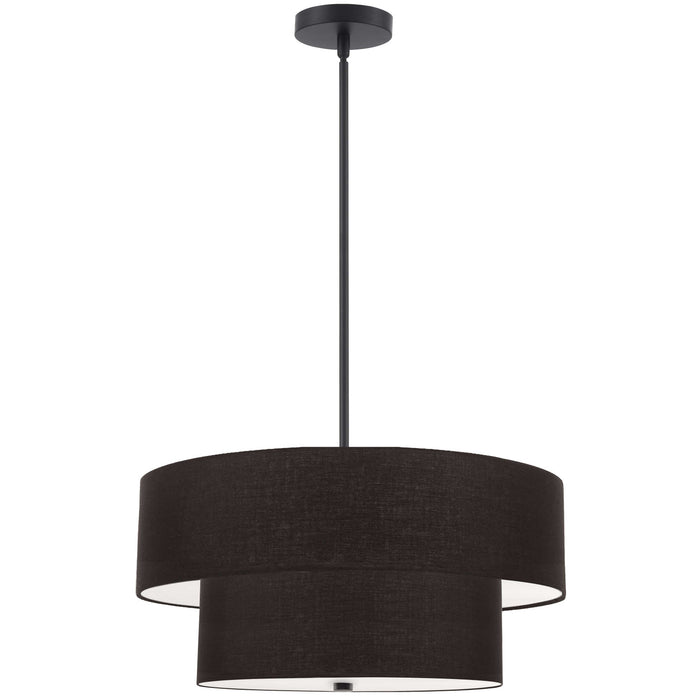 Luminaire suspendu Everly de Dainolite avec abat-jour noir, 2 niveaux, fini noir mat et 4 ampoules
