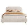 Lit plateforme Laurel avec coffre de rangement a levage hydraulique, tapisserie bouclee et espace de rangement cache sous le lit, taille Queen, blanc