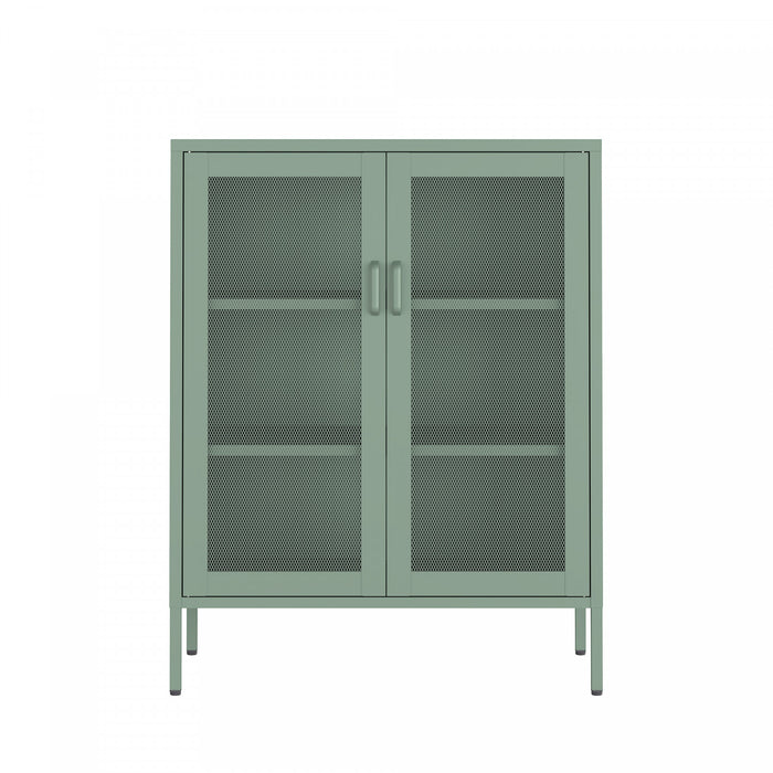 Armoire d’appoint moderne Amelia 32\" en metal vert sauge