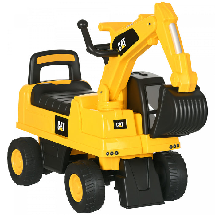 Aosom Pelleteuse portative pour enfants, sous licence CAT - Jouet a pedales manuel avec pelle manuelle, klaxon, rangement cache, pour garcons et filles de 18 a 36 mois, jaune