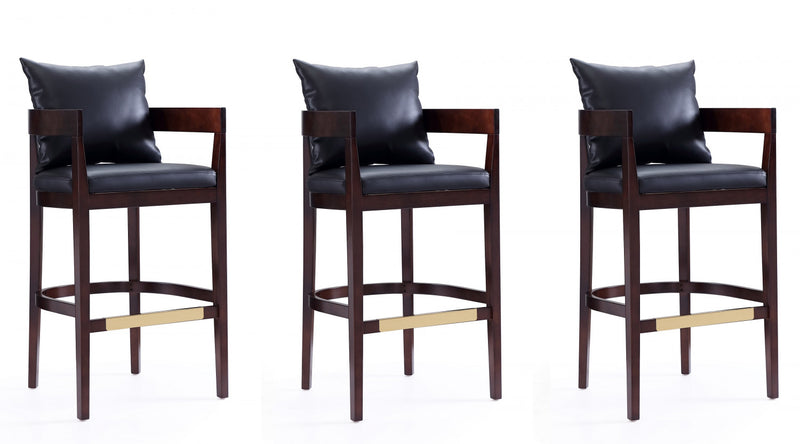 Tabouret de bar en bois rembourre style mid-century Ritz noir - Lot de 3