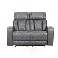 Causeuse inclinable electrique Kingsley de 58 po en cuir assorti avec rangement dans les accoudoirs et USB - Charbon
