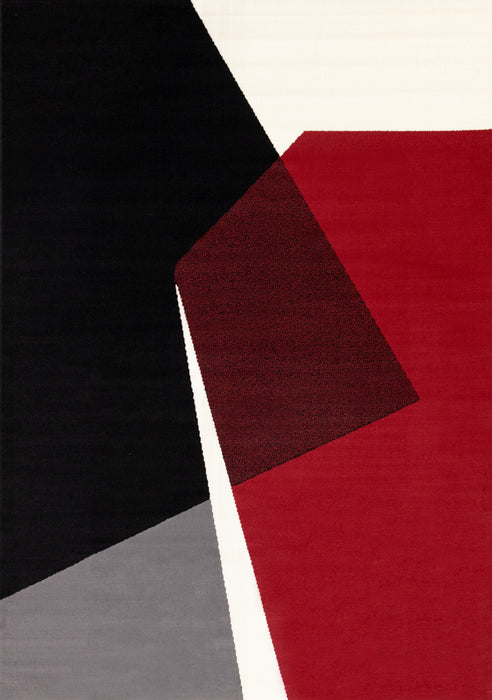 Carpette Forte rouge, noire et blanche à motif géométrique - 5 pi 3 po x 7 pi 5 po