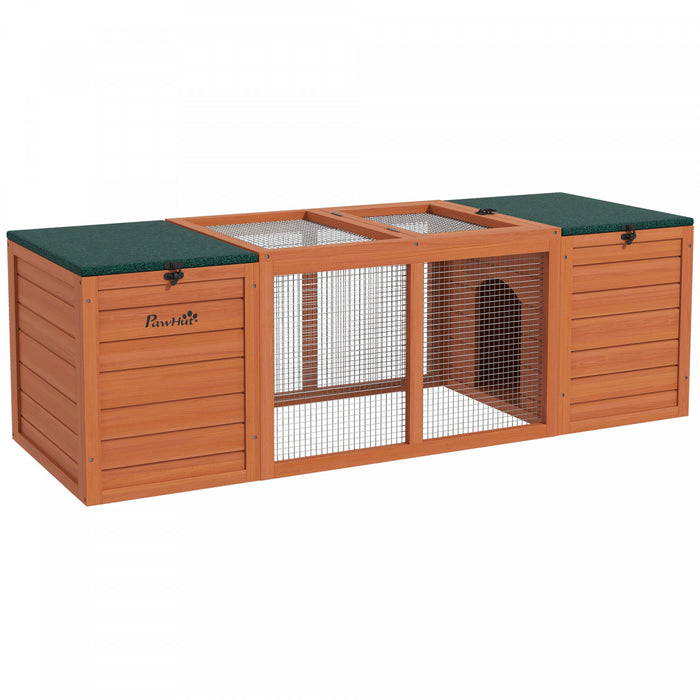 Pawhut Clapier D'exterieur En Bois Pour Cochon D'inde Avec Double Maison Principale, Dessus Ouvrant, Toits En Asphalte Pour 1 A 2 Lapins, 55\" X 20.5\" X 18\", Orange