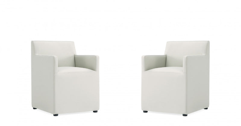 Fauteuil moderne en cuir vegetalien Anna Square en gris pierre - Lot de 2