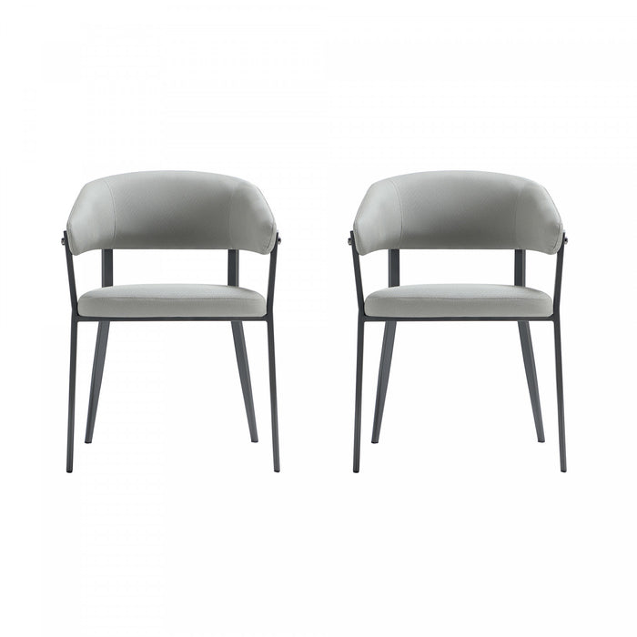 Chaise de salle a manger moderne en metal et tissu Belle, gris pierre - Lot de 2