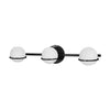 Lumière de coiffeuse Sofia de Dainolite en verre blanc, avec fini noir mat et 3 ampoules
