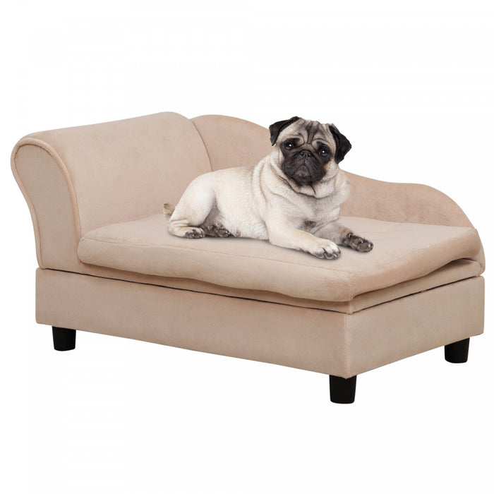 Pawhut Canape Pour Animal De Compagnie, Canape Pour Chien, Lit Sureleve Pour Animal De Compagnie Avec Fonction De Rangement, Chien De Petite Taille, Chats, Rembourrage Mousse, Salon, Beige