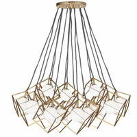 Lustre Thomson de Dainolite en verre blanc, avec fini doré et 16 ampoules