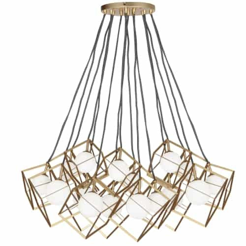 Lustre Thomson de Dainolite en verre blanc, avec fini doré et 16 ampoules