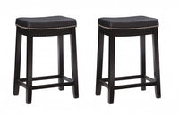 Tabouret Claridge de hauteur comptoir en similicuir noir et sans dossier - ensemble de 2