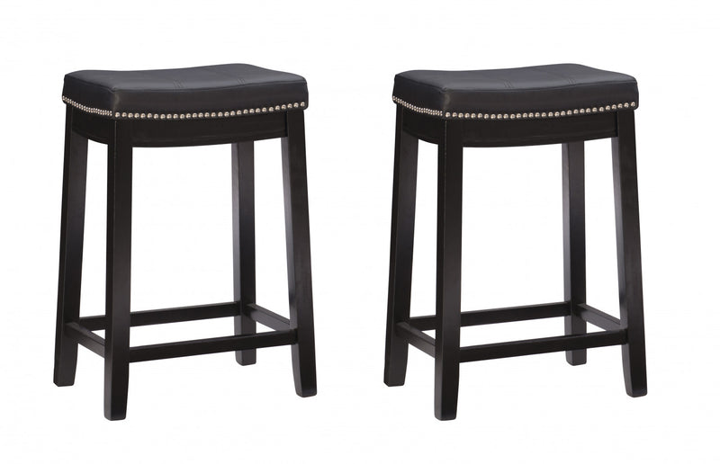 Tabouret Claridge de hauteur comptoir en similicuir noir et sans dossier - ensemble de 2