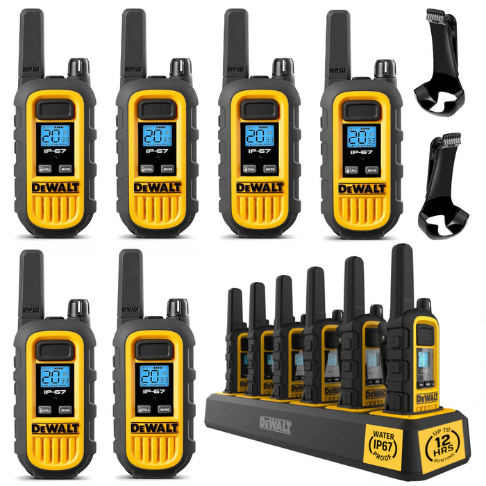 6 Talkies de chantier Dewalt DXFRS300 - 1 Watt, robuste, longue portée, radios bidirectionnelles intérieures-extérieures + 22 canaux