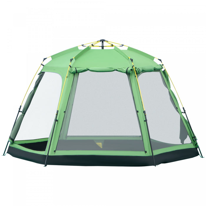 Outsunny Tente De Camping Design Pop-up 6 Personnes, Tente De Randonnee En Tissu A 2 Niveaux Avec 4 Fenetres 2 Portes Sac De Transport Portable Pour La Peche, La Randonnee, Vert