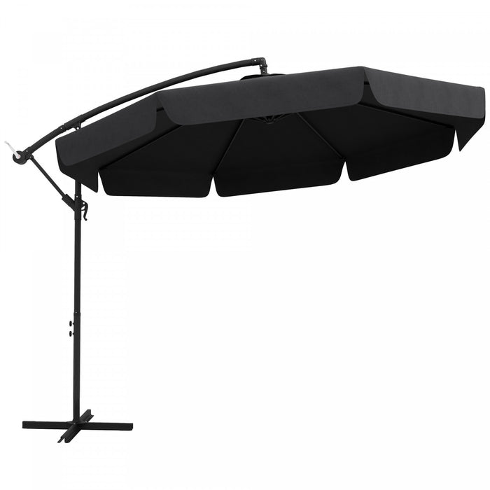 Outsunny Parasol De Terrasse 11pi Suspendu Base Croisee Et 8 Baleines, Noir