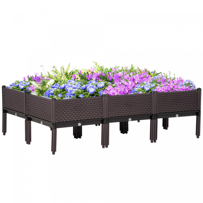 Outsunny Lot De 6 Pieces Jardiniere Sur Pieds Carre Potager Modulable Insert D'irrigation Inclus Plastique Brun