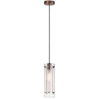 Luminaire suspendu Pasha de Dainolite en verre transparent et givré, avec fini bronze brossé huilé et 1 ampoule