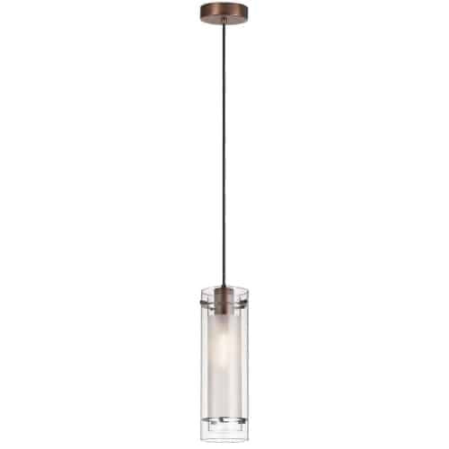 Luminaire suspendu Pasha de Dainolite en verre transparent et givré, avec fini bronze brossé huilé et 1 ampoule