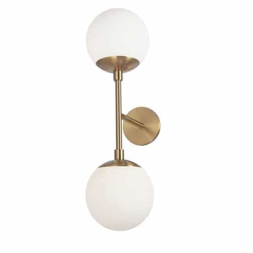 Applique murale Dayana de Dainolite en verre blanc, avec fini laiton vieilli et 2 ampoules