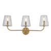 Lumière de coiffeuse Eleanor de Dainolite en verre martelé transparent, avec fini laiton vieilli et 3 ampoules