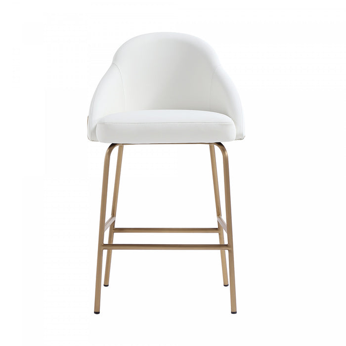 Tabouret de comptoir moderne Gracie en metal, rembourre, blanc et or