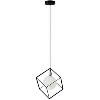 Luminaire suspendu Thomson de Dainolite en verre blanc opale, avec fini noir mat et 1 ampoule