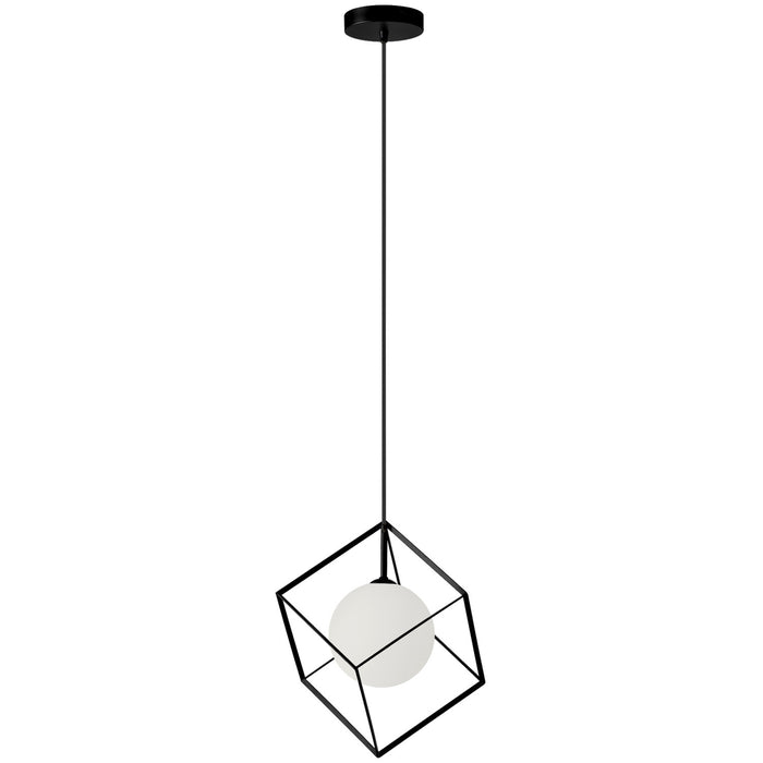 Luminaire suspendu Thomson de Dainolite en verre blanc opale, avec fini noir mat et 1 ampoule