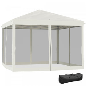 Outsunny 10' X 10' Tente Gazebo Avec Filet Amovible En Maille Laterale, Sac De Transport Pour Jardin Patio, Beige