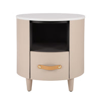 La table de nuit moderne Olivia au design incurve avec tiroir de rangement, couleur Haiki