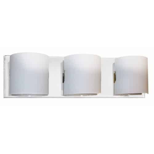 Lumière de coiffeuse Sanctuary de Dainolite en verre givré blanc, avec fini chromé poli et 3 ampoules