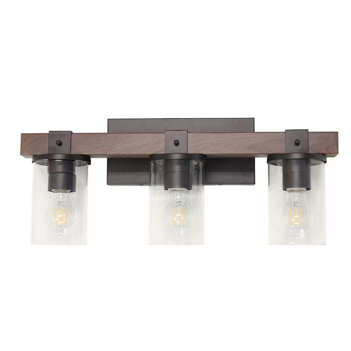 Arezzo Luminaire de salle de bain a 3 lumieres, Verre transparent, Brun, 22 po L