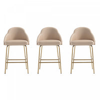Tabouret de comptoir moderne en metal Gracie avec revetement en tissu, couleur beige et or - Lot de 3