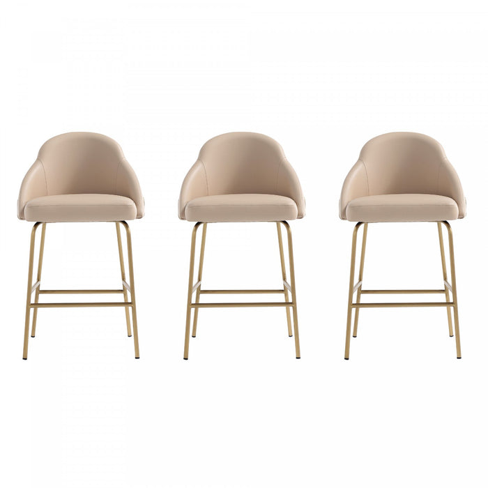 Tabouret de comptoir moderne en metal Gracie avec revetement en tissu, couleur beige et or - Lot de 3