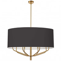 Lustre Eleanor de Dainolite avec abat-jour noir et blanc, fini laiton vieilli et 8 ampoules