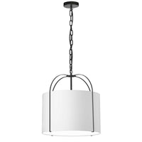 Luminaire suspendu Quincy de Dainolite avec abat-jour blanc, fini noir mat et 1 ampoule