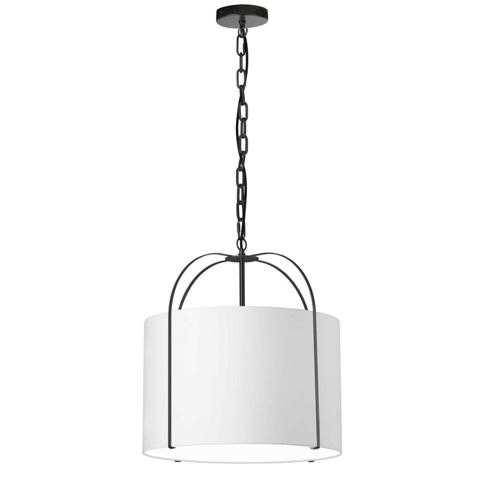 Luminaire suspendu Quincy de Dainolite avec abat-jour blanc, fini noir mat et 1 ampoule